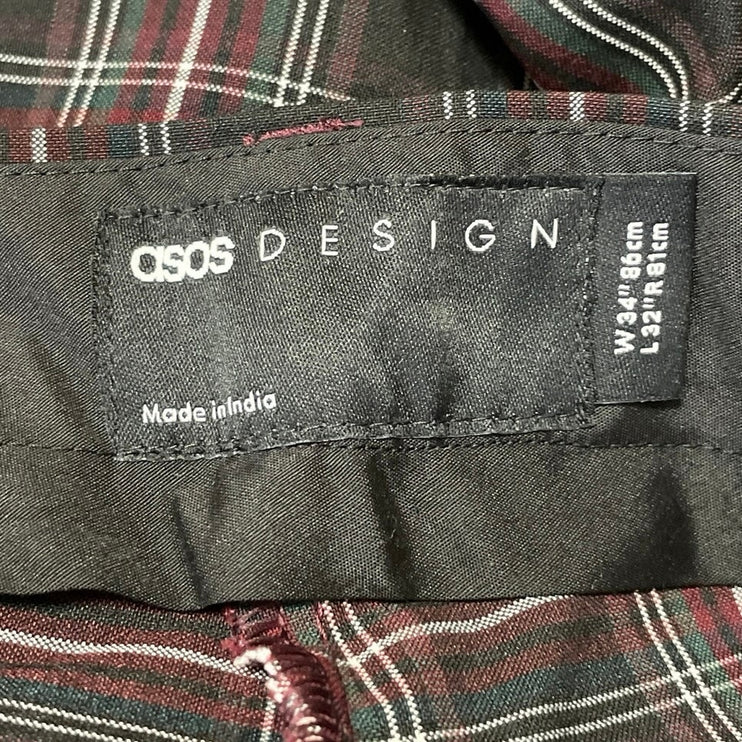 NEW Asos Women's Black Plaid Flannel Check Tapered High Rise Trousers Pants 34