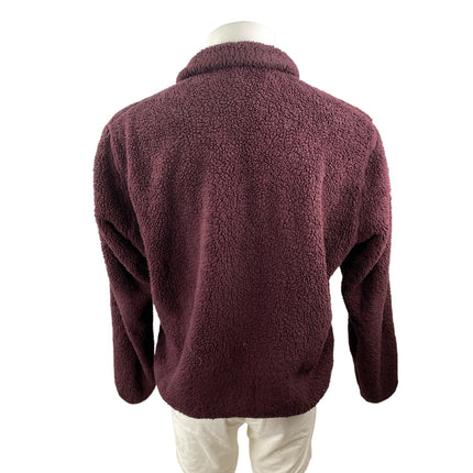 Uniqlo Mens Red Burgundy Furry Fleece Full Zip Long Sleeve Sweater Jacket Size M