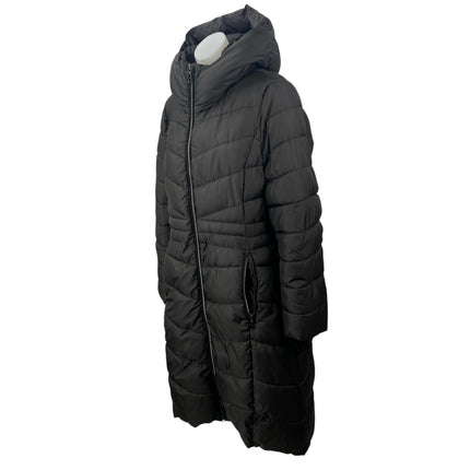 Tahari Womens Black Quilted Long Sleeve Hooded Fitted Puffer Parka Coat Jacket L