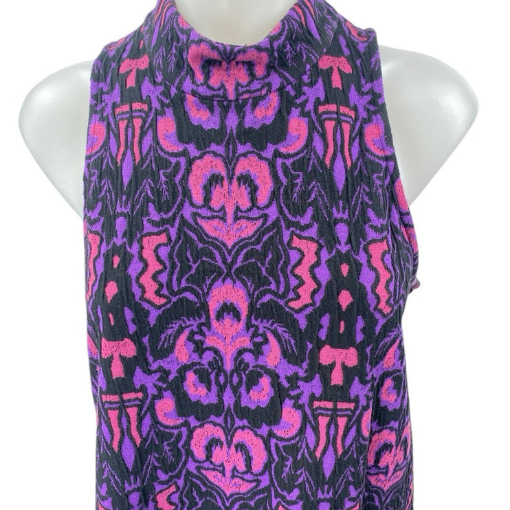 Free People Amelia Purple Wool Aztec Knit Sleeveless Mock Neck Mini Tank Dress S