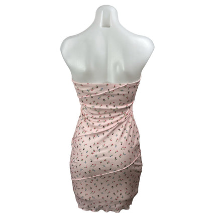 Princess Polly Pink Floral Sleeveless Strapless Bandeau Mini Bodycon Dress Sz 4