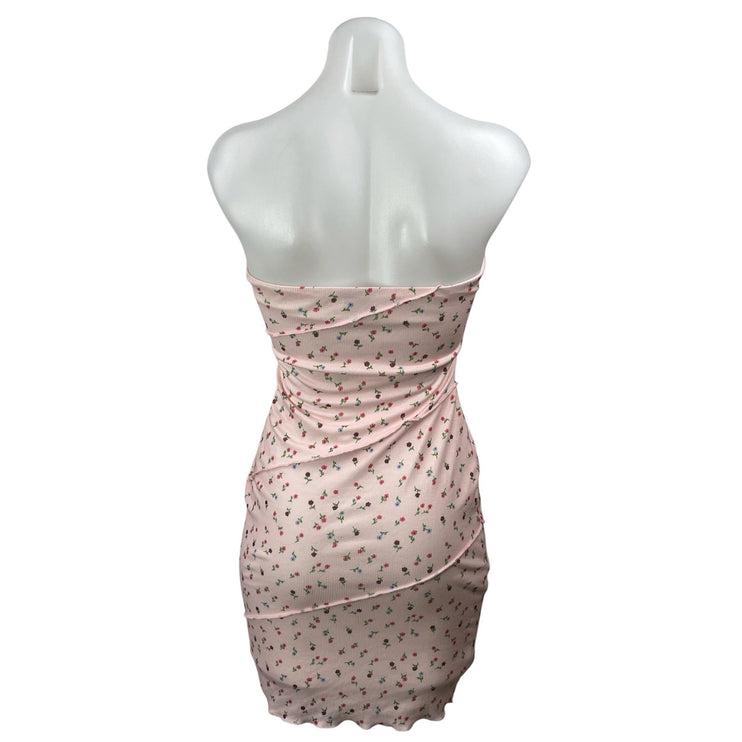 Princess Polly Pink Floral Sleeveless Strapless Bandeau Mini Bodycon Dress Sz 4