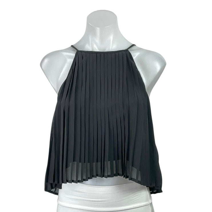 Mia Women's Black Pleated Sleeveless Halter Neck Crop Cami Camisole Tank Top 10