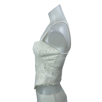 Heartloom White Embroidered Sleeveless Knit Hook Bustier Corset Crop Top Size S