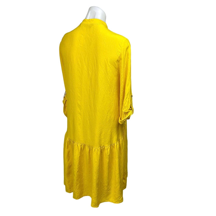 Zara NWOT Women's Yellow Roll Tab Sleeve Button Down Mini Shirt Dress Size S