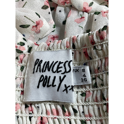Princess Polly Women's White Floral Sleeveless Smocked Peplum Ruffle Crop Top 8