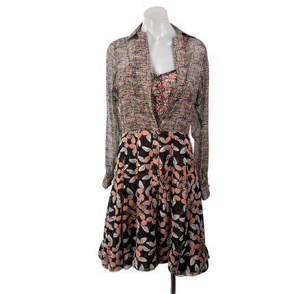 NEW Byron Lars Beauty Marks Womens Brown Long Sleeves Floral Flared Mini Dress 4