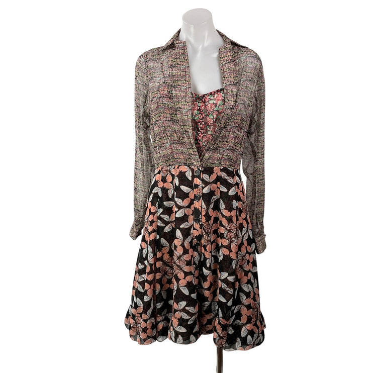 NEW Byron Lars Beauty Marks Womens Brown Long Sleeves Floral Flared Mini Dress 4