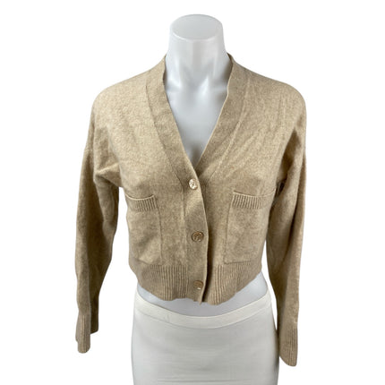 Abercrombie & Fitch Beige Long Sleeve V Neck Button Crop Cardigan Sweater Top S