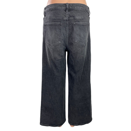 Quince Women's Black Faded  High Waisted Wide Leg Baggy Denim Jeans Pants Sz 30