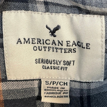 American Eagle Outfitters Men's Black Gray Long Sleeve Plaid Button Up Shirt S