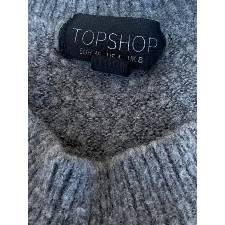 Topshop Nibbled Stripe Sleeve Women's Gray Distressed Crop Jumper Sweater Top 4
