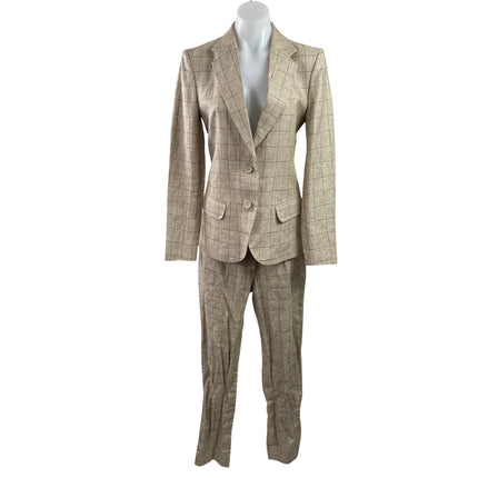 Studio Rocky Women's Beige Window Pane Blazer Trousers 2 Piece Suit Set Size M