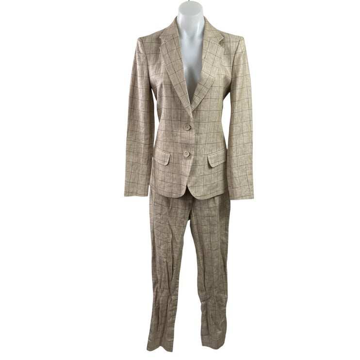 Studio Rocky Women's Beige Window Pane Blazer Trousers 2 Piece Suit Set Size M