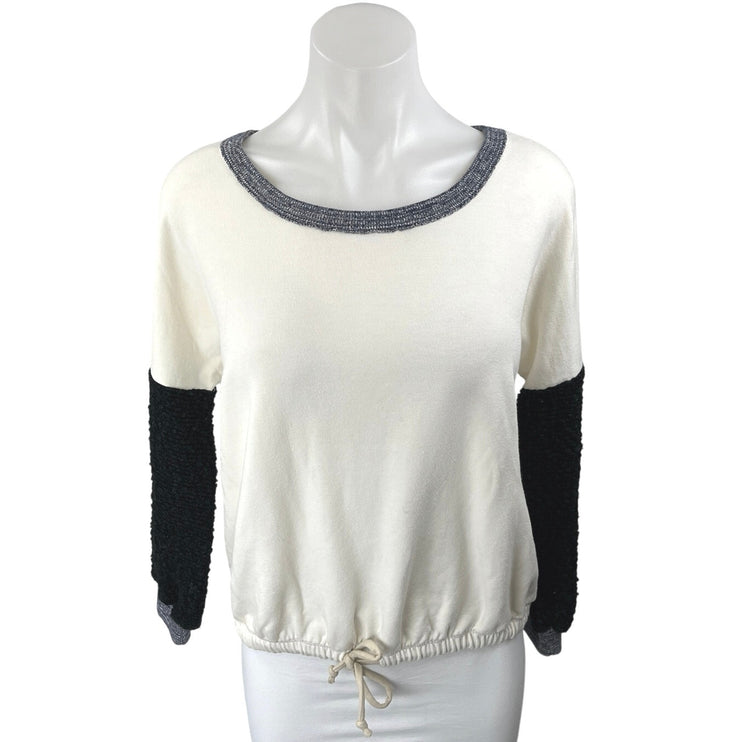 Liberty Garden Women's Cream Black Fleece Colorblock Pullover Sweater Top Size S
