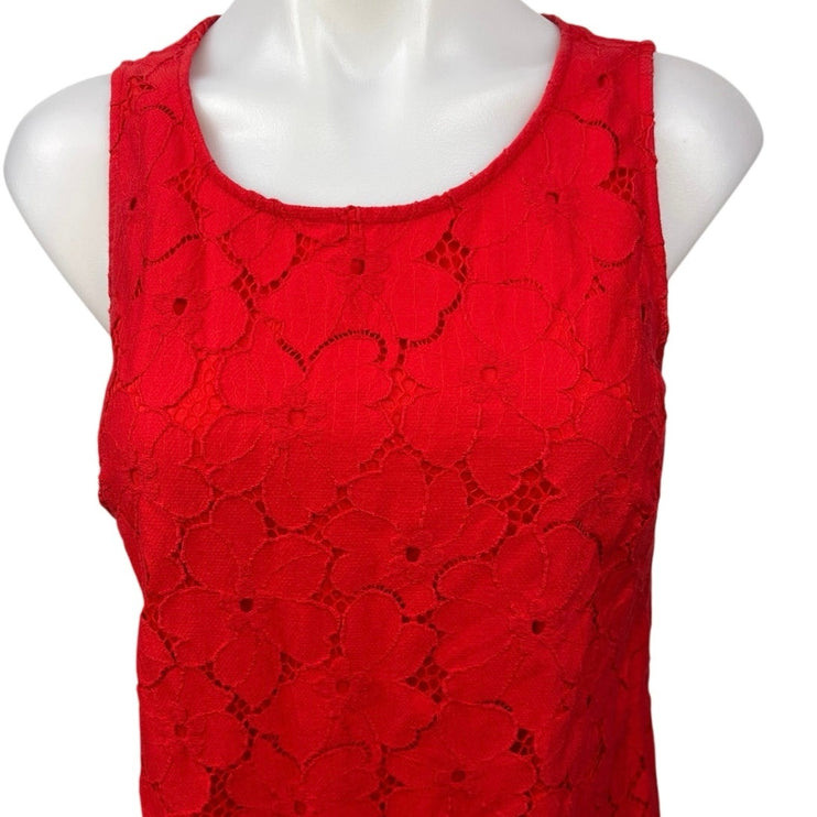 Banana Republic Red Floral Lace Embroidered Overlay Shift Mini Dress Size 4