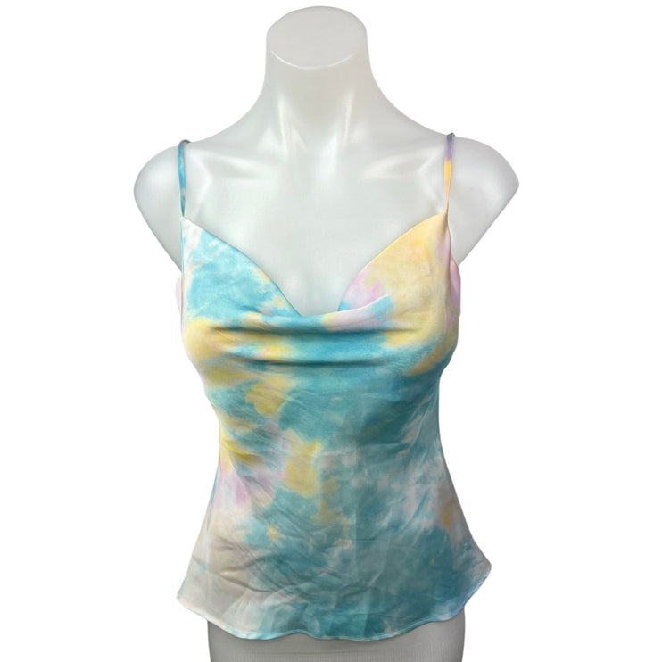 Zara Multicolor Silk Satin Tie Dye Cowl Neck Cami Camisole Crop Tank Top Size XS