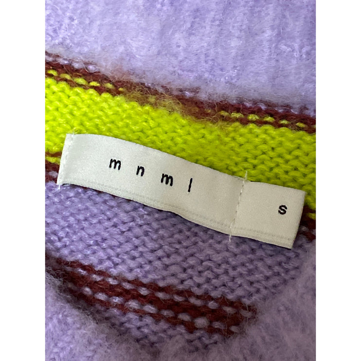 Mnml Women's Purple Striped Wool Long Sleeve Eyelash Knit Sweater Top Size S