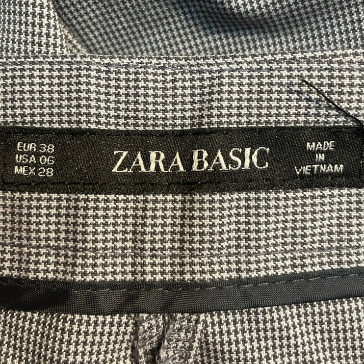 Zara Basic Woemns Gray Hounsdtooth Low Rise Straight Trousers Dress Pants Size 6