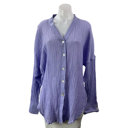 Monday Swimwear Barcelona 100% Linen Purple Long Sleeves Tunic Shirt Top Sz M/L