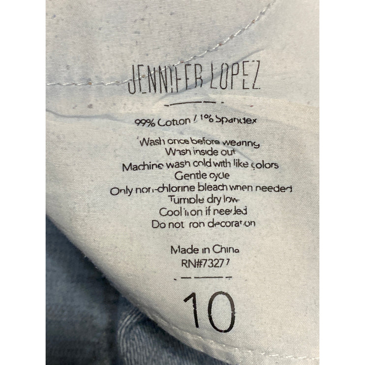 Jennifer Lopez Womens Blue Rhinestone High Rise Straight Leg Denim Jeans Size 10