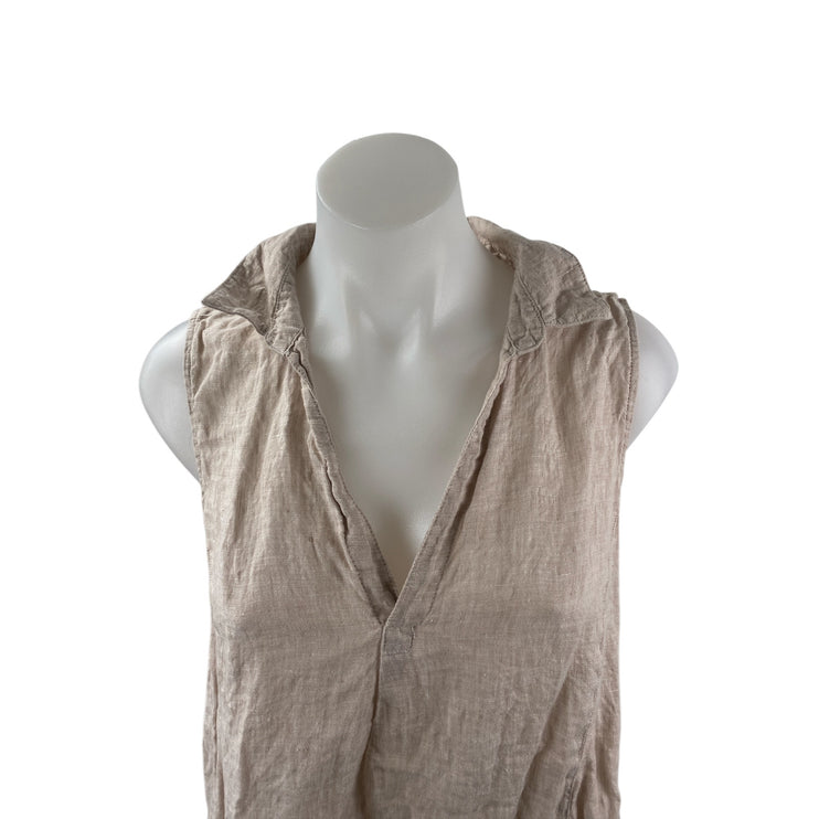 Sigrid Olsen 100% Linen Women's Beige Sleeveless V Neck Tunic Tank Blouse Top M