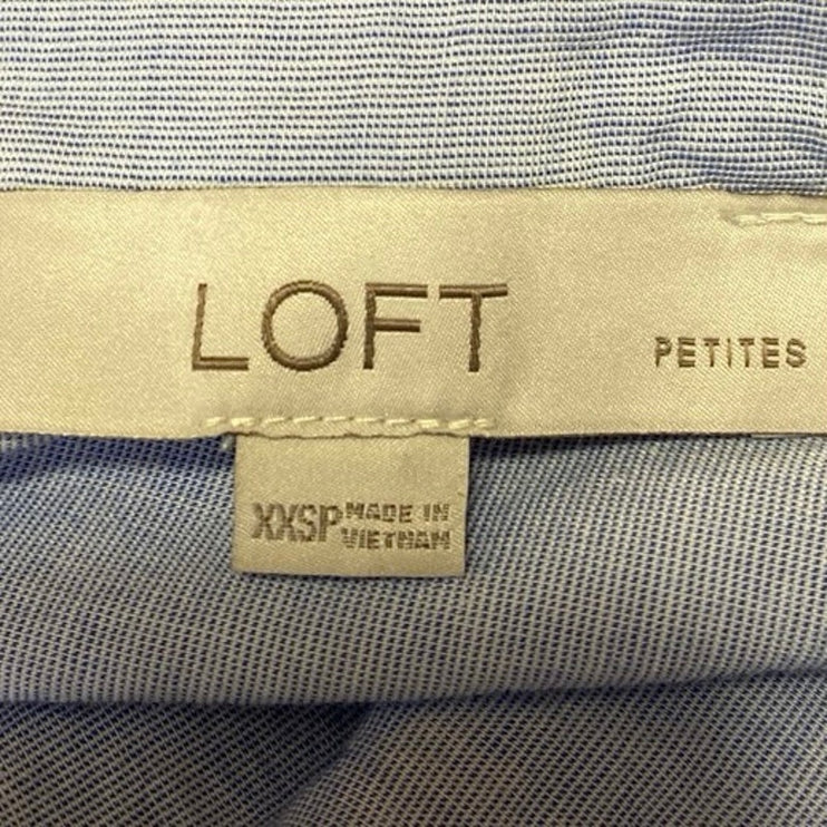 Ann Taylor LOFT Women's Blue Long Sleeve V-Neck Pleated Shirt Blouse Top Sz XXS