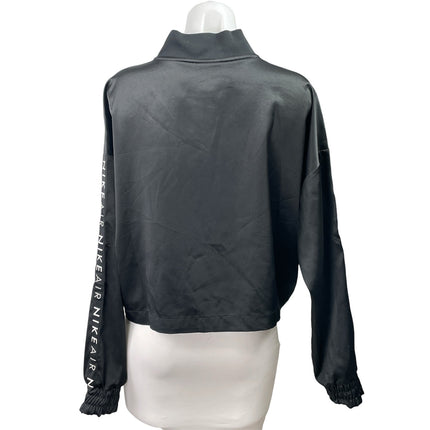 Nike Air Womens Black Satin Zip Up Long Sleeve Crop Track Bomber Jacket Size L