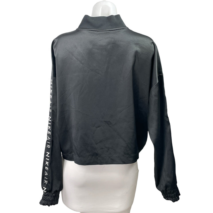 Nike Air Womens Black Satin Zip Up Long Sleeve Crop Track Bomber Jacket Size L
