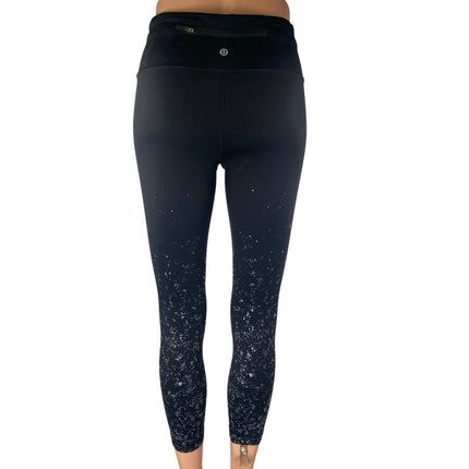 Lululemon Speed Wunder Under Black Speckle Shine Athletic Leggings Pants Size 6