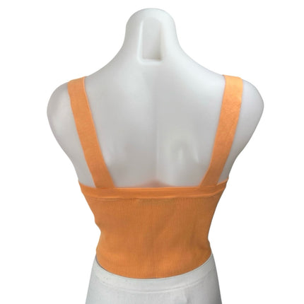 Zara Orange Ribbed Knit Sleeveless Square Neck Cami Camisole Tank Crop Top Sz M