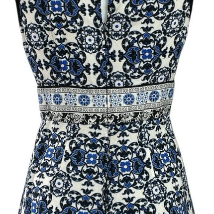 Forever 21 Blue Sleeveless Plunge Pattern Resort Beach Wear Romper Shorts Size S