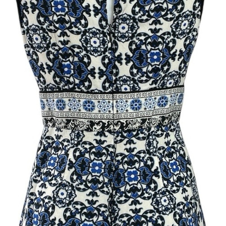 Forever 21 Blue Sleeveless Plunge Pattern Resort Beach Wear Romper Shorts Size S