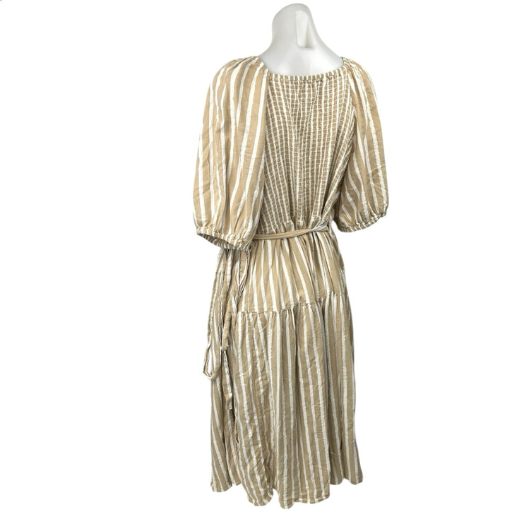 Old Navy Waist-Defined Striped Puff Sleeve Smocked Tiered Midi Wrap Dress Sz XXL