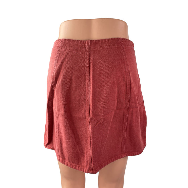 Mi Ami Women's Orange High Rise Button Snap Front Mini Flare A-Line Skirt Sz S