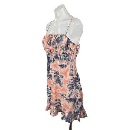 E.Ssue Women's Coral Blue Tie Dye Knot Ruffle Cami Camisole Tank Mini Dress M