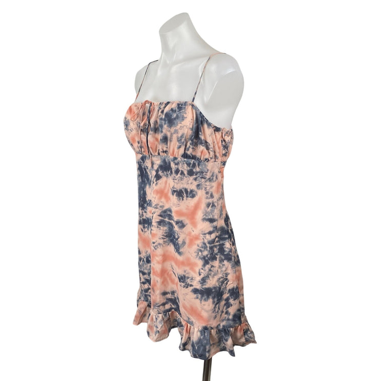 E.Ssue Women's Coral Blue Tie Dye Knot Ruffle Cami Camisole Tank Mini Dress M