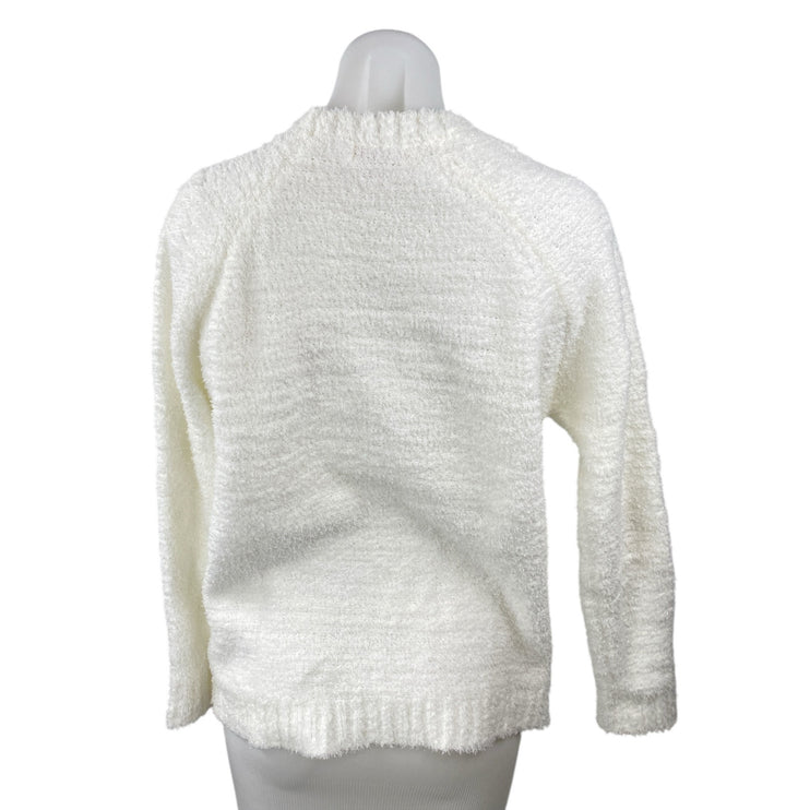 Merry Christmas by Poof White Gnomes Fleece Sequin Long Sleeve Sweater Top Sz M