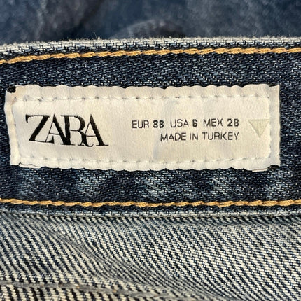 Zara Women Blue Medium Wash High Rise Straight Wide Leg Baggy Denim Jeans Size 6