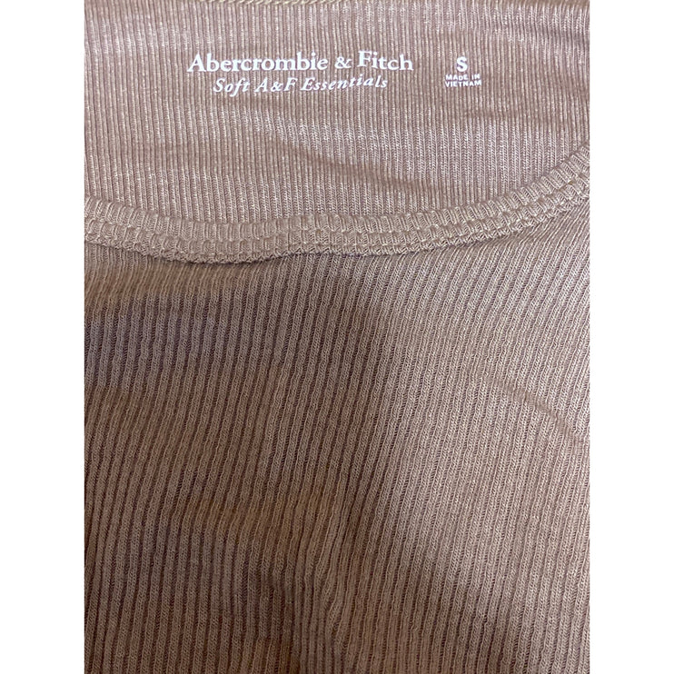 Abercrombie & Fitch Womens Beige Ribbed Crew Neck Long Sleeve Crop Sweater Top S