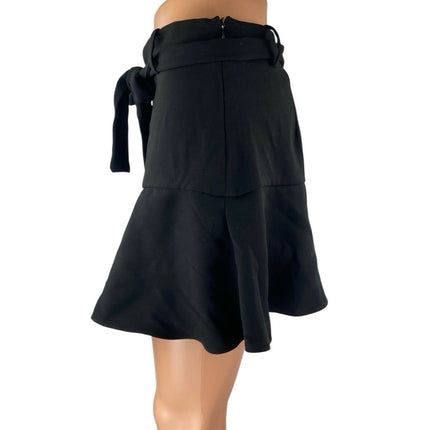 Zara Women's Black Ruffle Belted Tie Waist Mini A-Line Flared Skirt Skort Size M