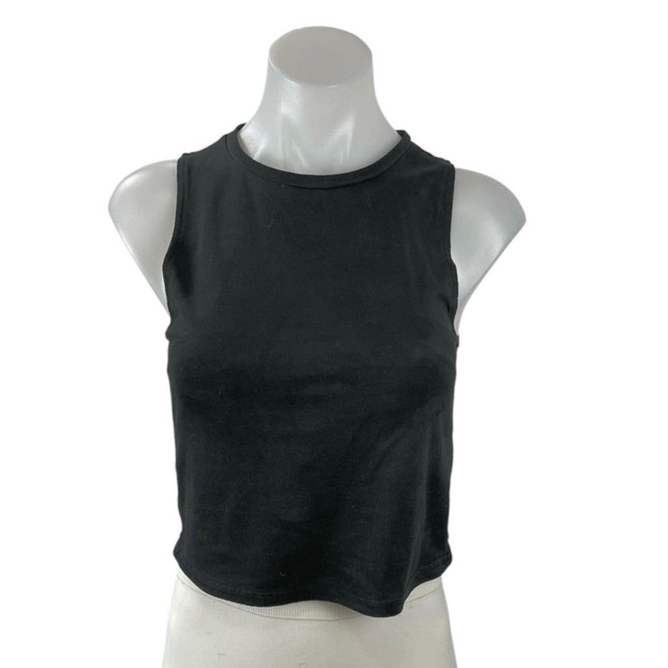 Zara Women's Black High Neck Sleeveless Zip Back Crop Muscle Tee Tank Top Size S