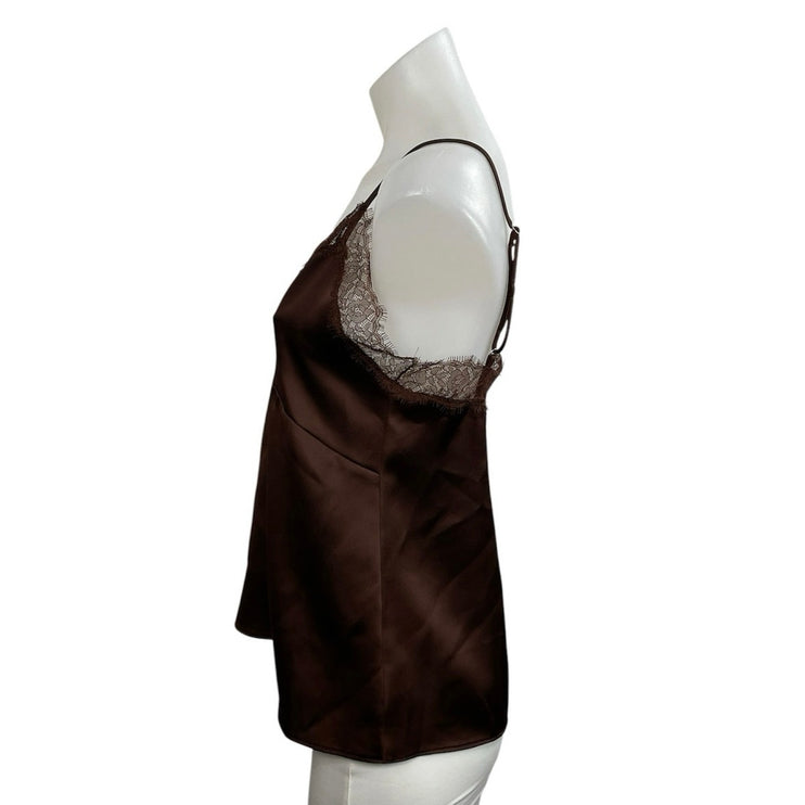 Zara Women's Brown Satin Lace Trim Sleeveless V Neck Lingerie Cami Tank Top Sz S