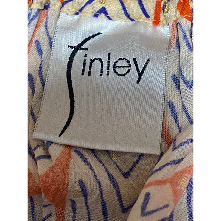 Tinley Women's Coral Leaf Abstract V Neck Ruffle Long Sleeve Blouse Top Size M