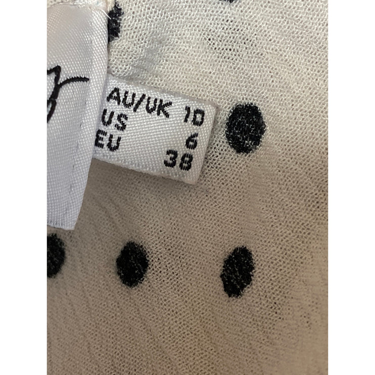 Polly Women's White Black Polka Dots Short Sleeve Cardigan Tie Crop Top Size 6