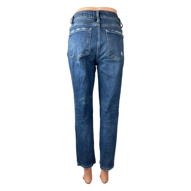 Flying Tomato Women's Blue Distressed High Rise Straight Leg Denim jeans Size 27