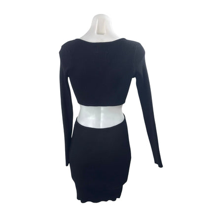 Princess Polly Lucia Black Ribbed Knit Cut Out Long Sleeve Mini Bodycon Dress XS