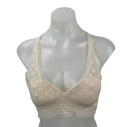 Victoria's Secret Women's Cream Floral Lace Racerback Wireless Bralette Bra S