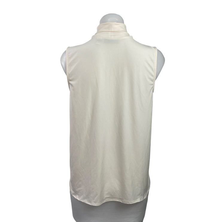 Susan Graver Women's Cream Sleeveless Mock Neck Pleated Soft Blouse Top Size XXS