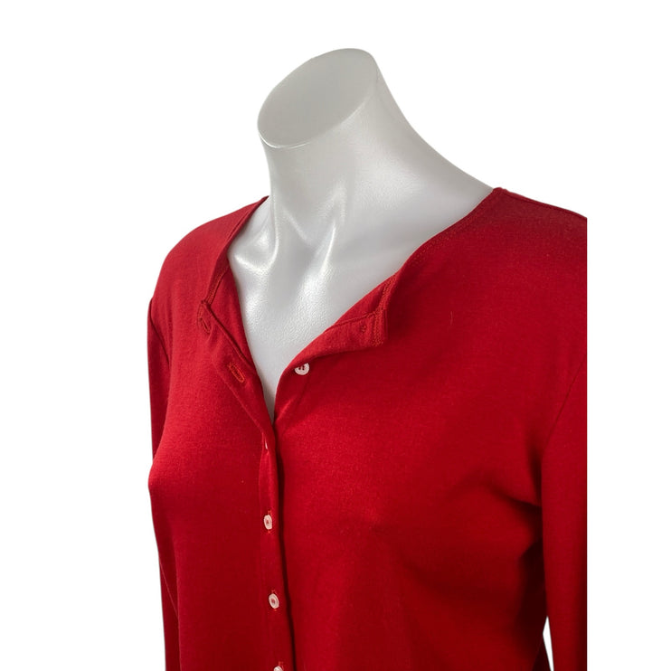 Le Bop Women's Red Round Neck Long Sleeve Button Down Cardigan Sweater Top Sz S